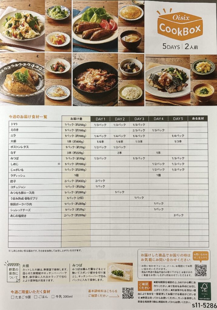 オイシックスのCookBox食材一覧表
