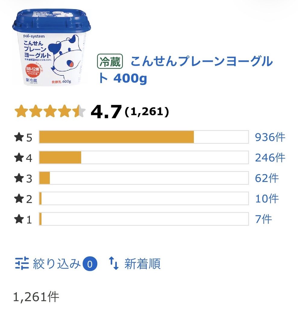 パルシステムの注文画面に表示された星評価と件数