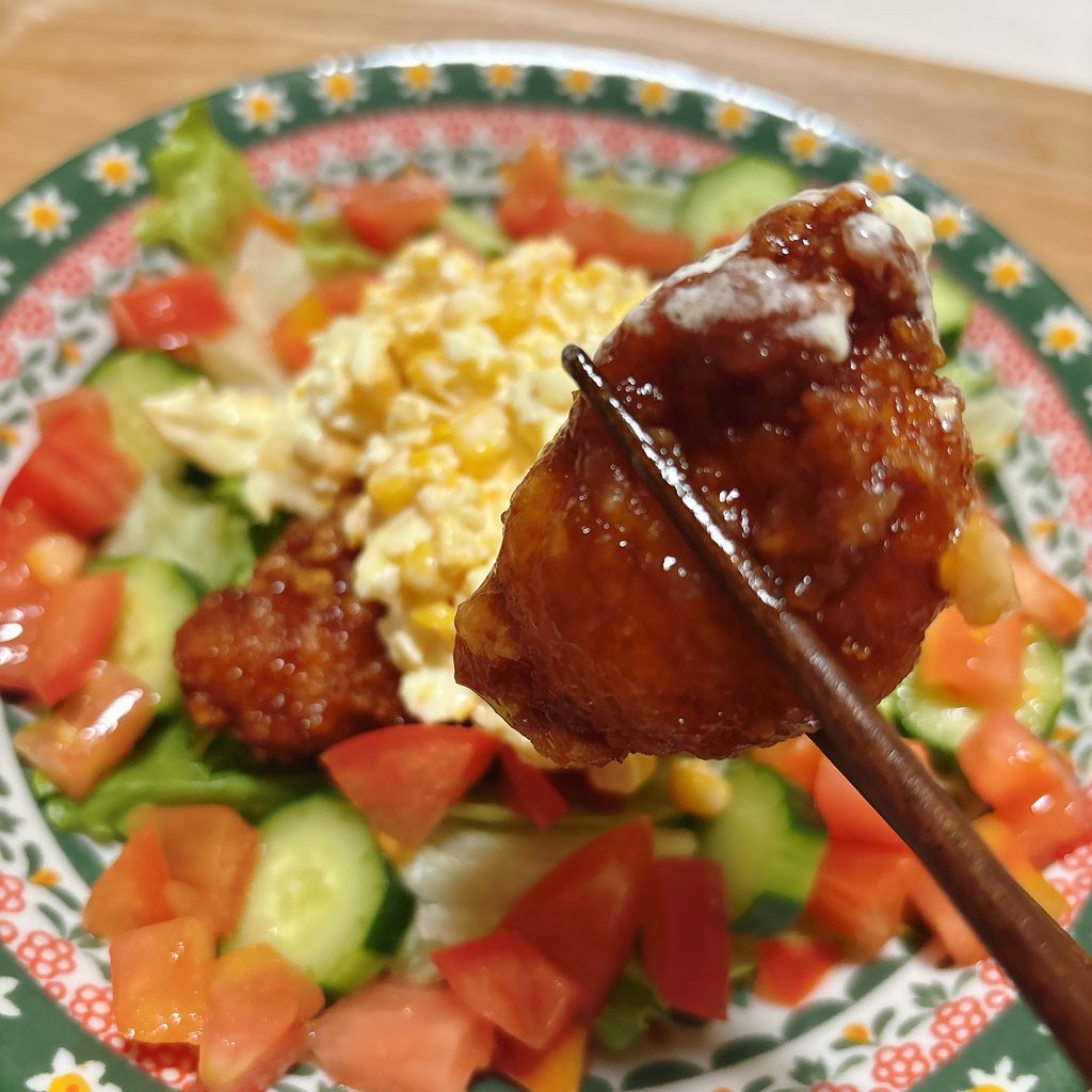 国産若鶏甘酢唐揚げを使った夕食